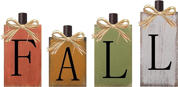 Fall Decorations for Home Thanksgiving signs Harvest Fall Autumn Home Decor with Vintage Farmhouse Block Sign on Wooden Table