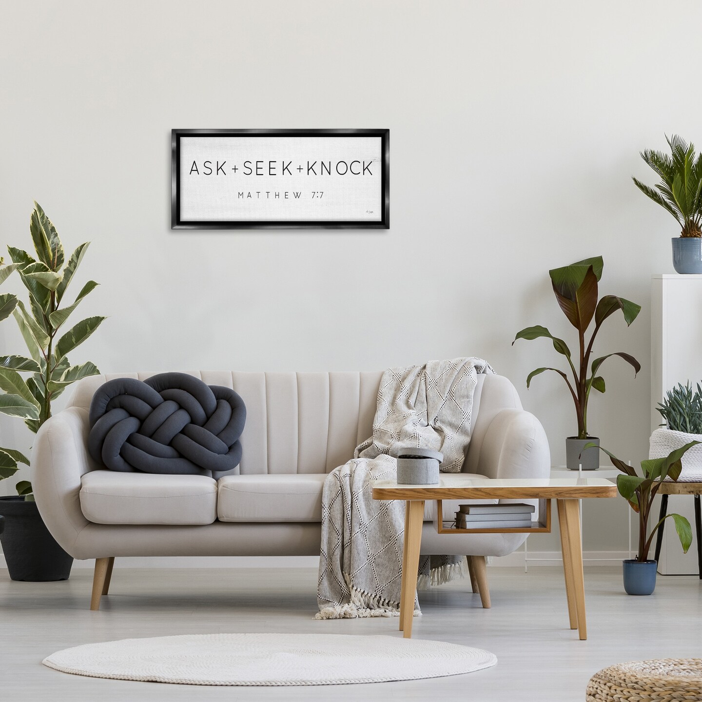 Stupell Industries Ask Seek Knock Minimal Scripture Framed Floater Canvas Wall Art