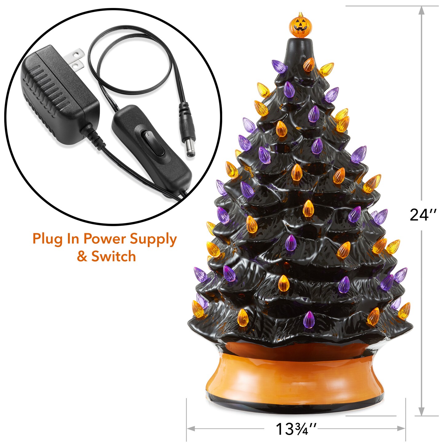Casafield Hand Painted Ceramic Christmas Tree, 24-Inch Pre-Lit Tree with 148 Multi Color Lights and 2 Star Toppers