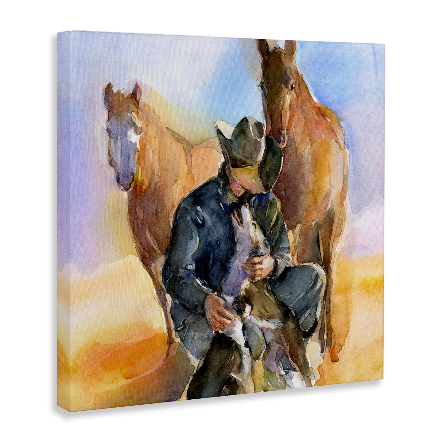 Stupell Industries Cowboy &#x26; Animals Watercolor Canvas Wall Art