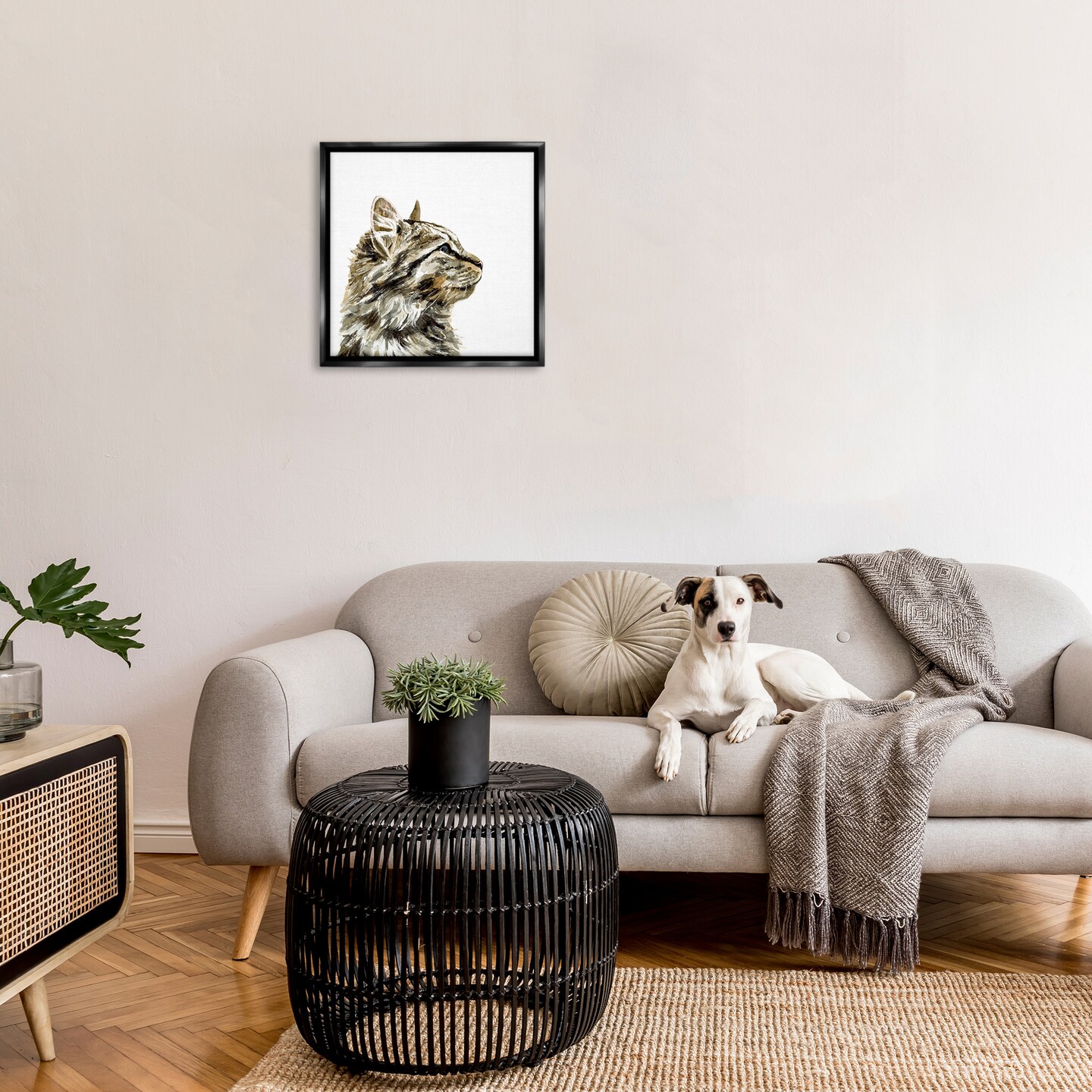 Stupell Industries Simple Tabby Cat Gaze Framed Floater Canvas Wall Art