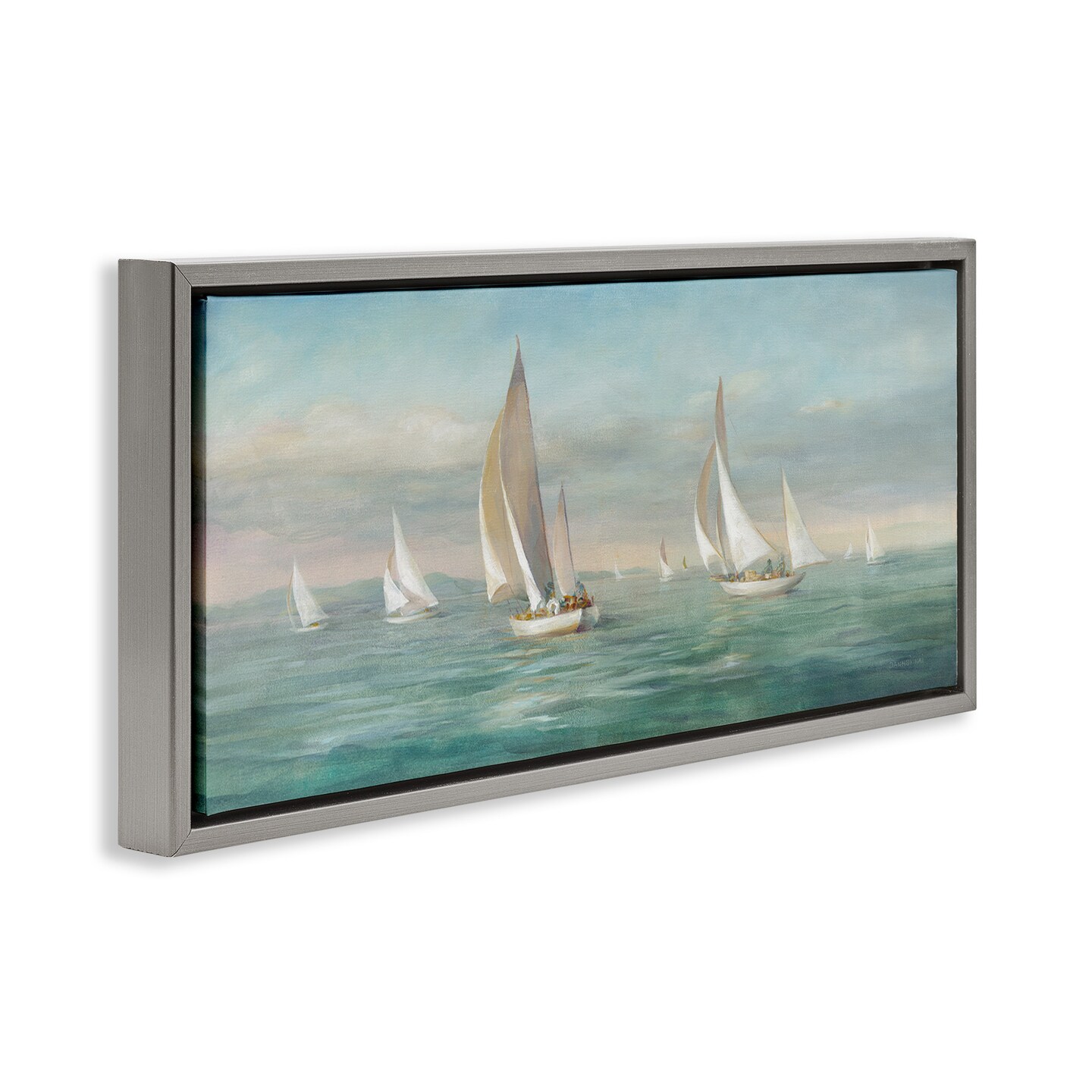 Stupell Industries Sailboat Fleet Ocean Waves Framed Floater Canvas Wall Art