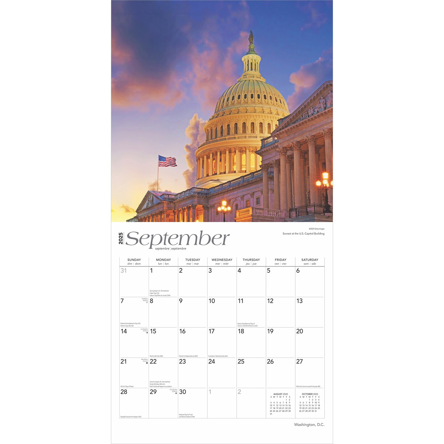 Washington D.C. | 2025 12 x 24 Inch Monthly Square Wall Calendar | Plastic-Free | BrownTrout | USA United States of America Capital Northeast City