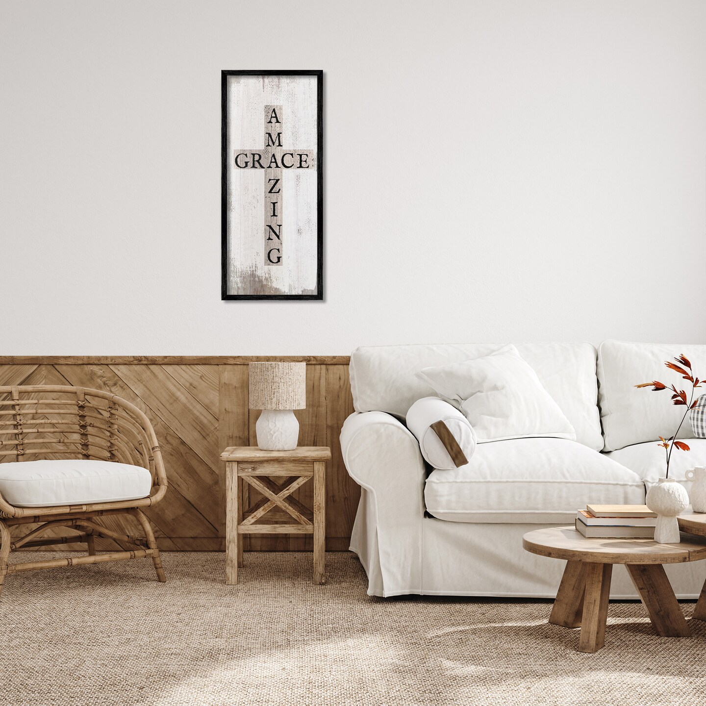 Stupell Industries Amazing Grace Rustic Cross Framed Giclee Art