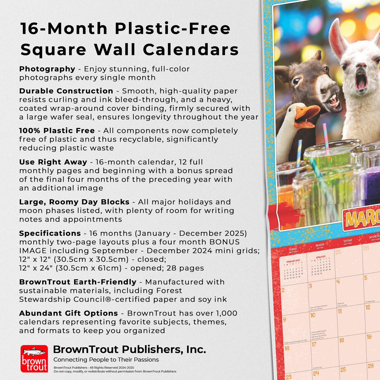 Avanti Funny Farm OFFICIAL | 2025 12 x 24 Inch Monthly Square Wall Calendar | Foil Stamped Cover | Plastic-Free | BrownTrout | Animal Humor Livestock