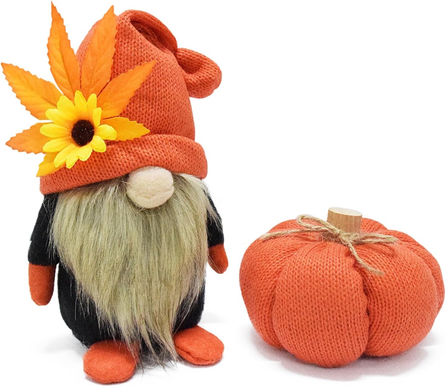 Harvest Autumn Pumpkin Gnome Decoration, Handmade Festival Knitted Tiered Tray Ornament Plush Santa Gonk, Fall Holiday Party Decor Gnomes Gifts for Friends and Family