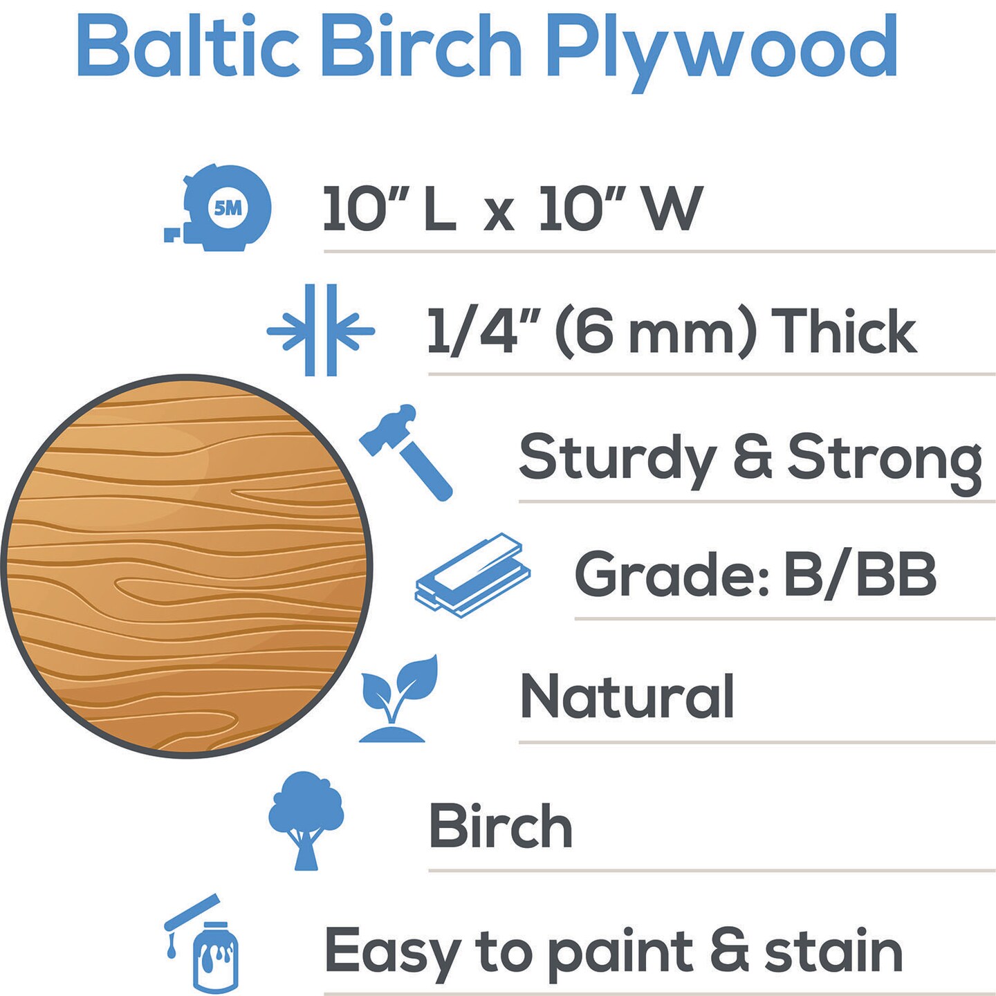 Baltic Birch Plywood, 10 x 10 Inch, B/BB Grade Sheets, 1/2, 1/4 or 1/8 Inch Thick| Woodpeckers
