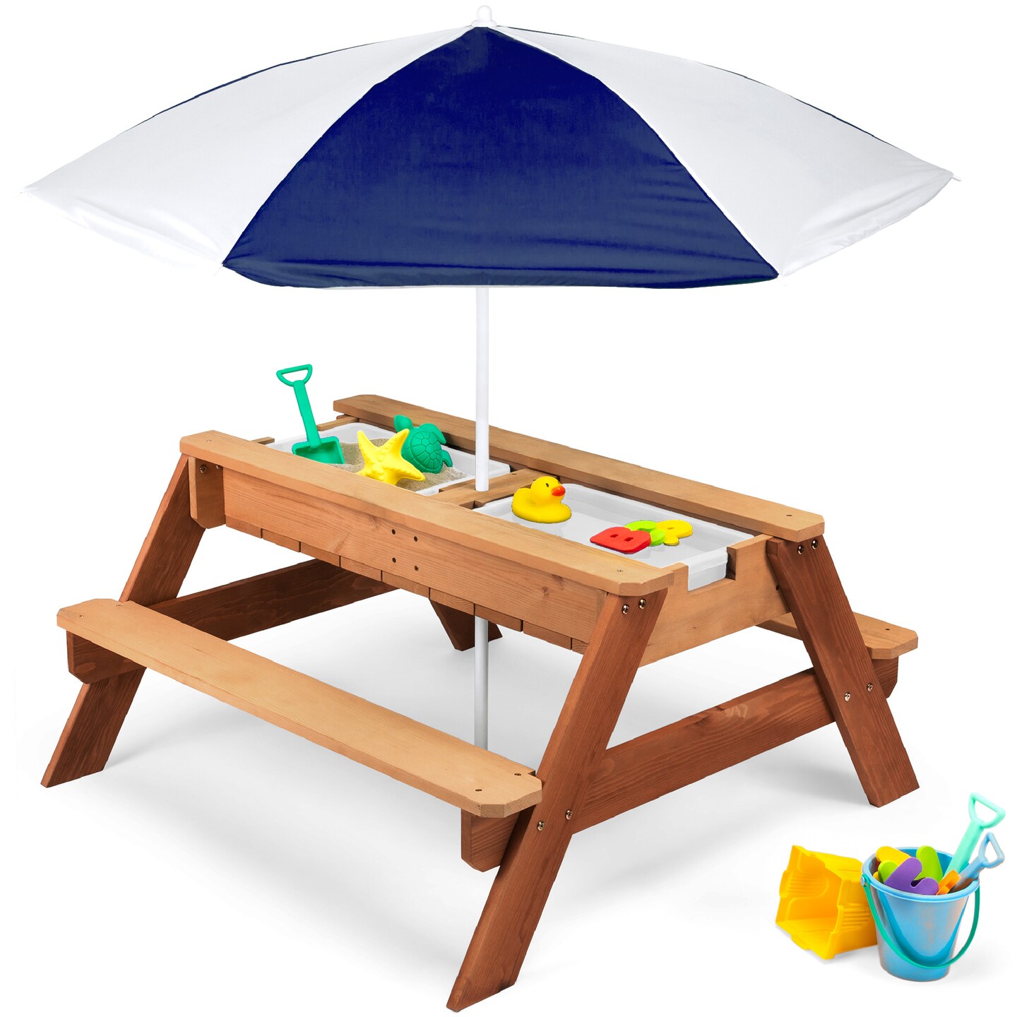 Best Choice Products Kids 3-in-1 Outdoor Convertible Activity Sand &#x26; Water Picnic Table w/ Umbrella