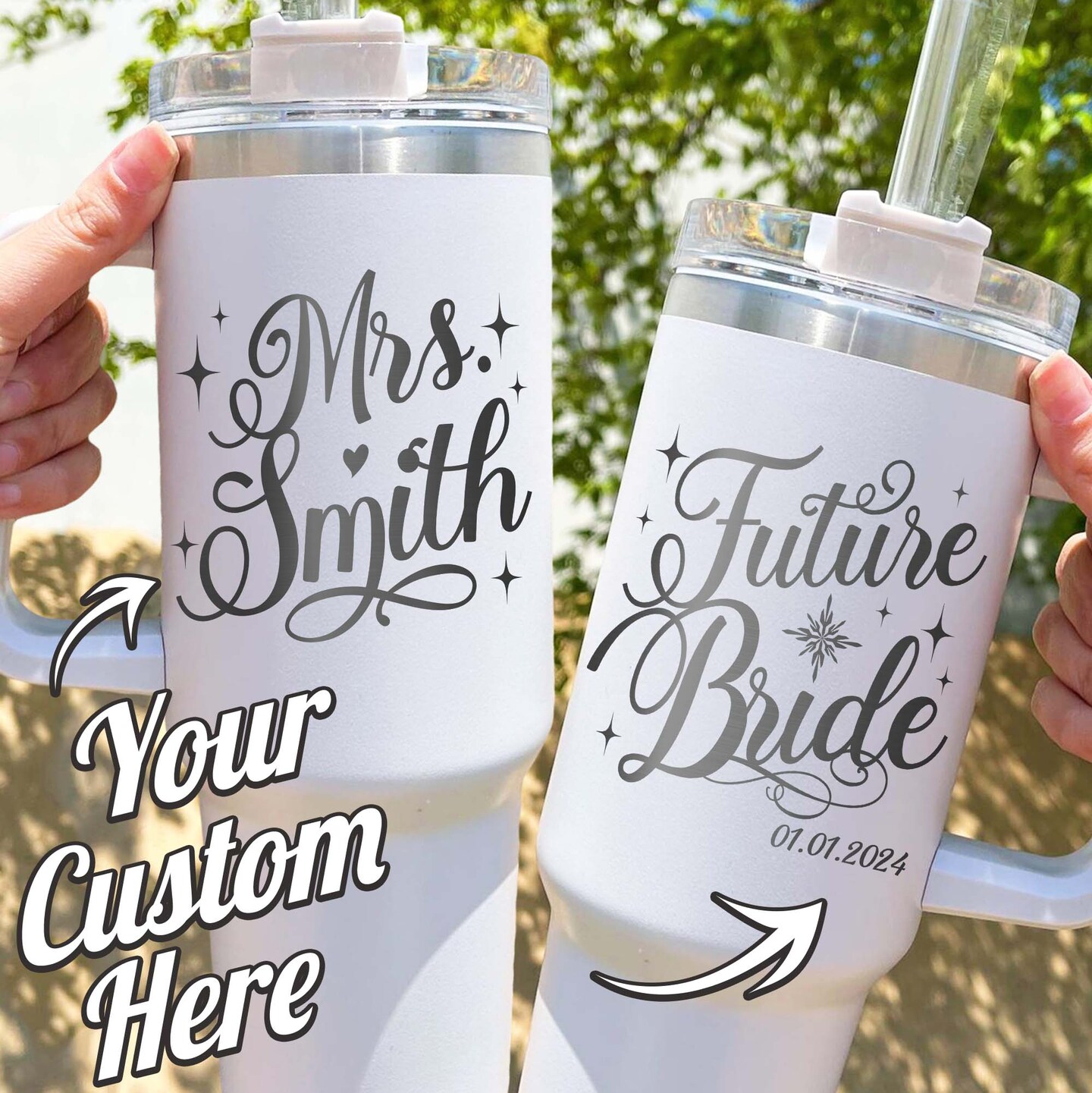 40oz Future Mrs Tumbler | Custom Laser Engraved Engagement Design |  Insulated Bridal Gift | Personalized Tumbler Engrave with Handle |  MakerPlace by Michaels