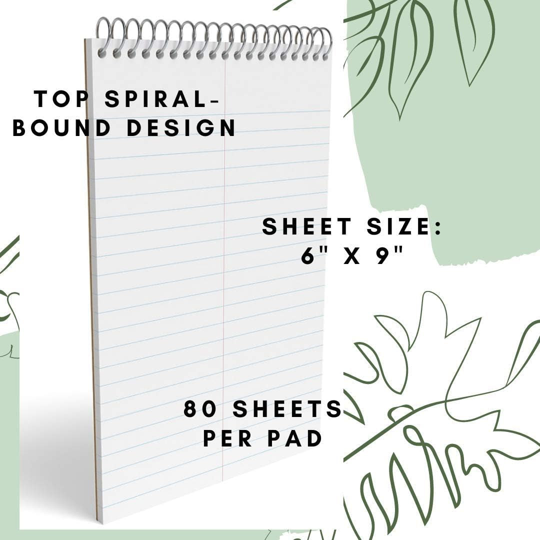 Steno Pads Spiral 6X9, Spiral Note Pad, Gregg Ruled, White, 80 Sheets/Pad, (12) (12)