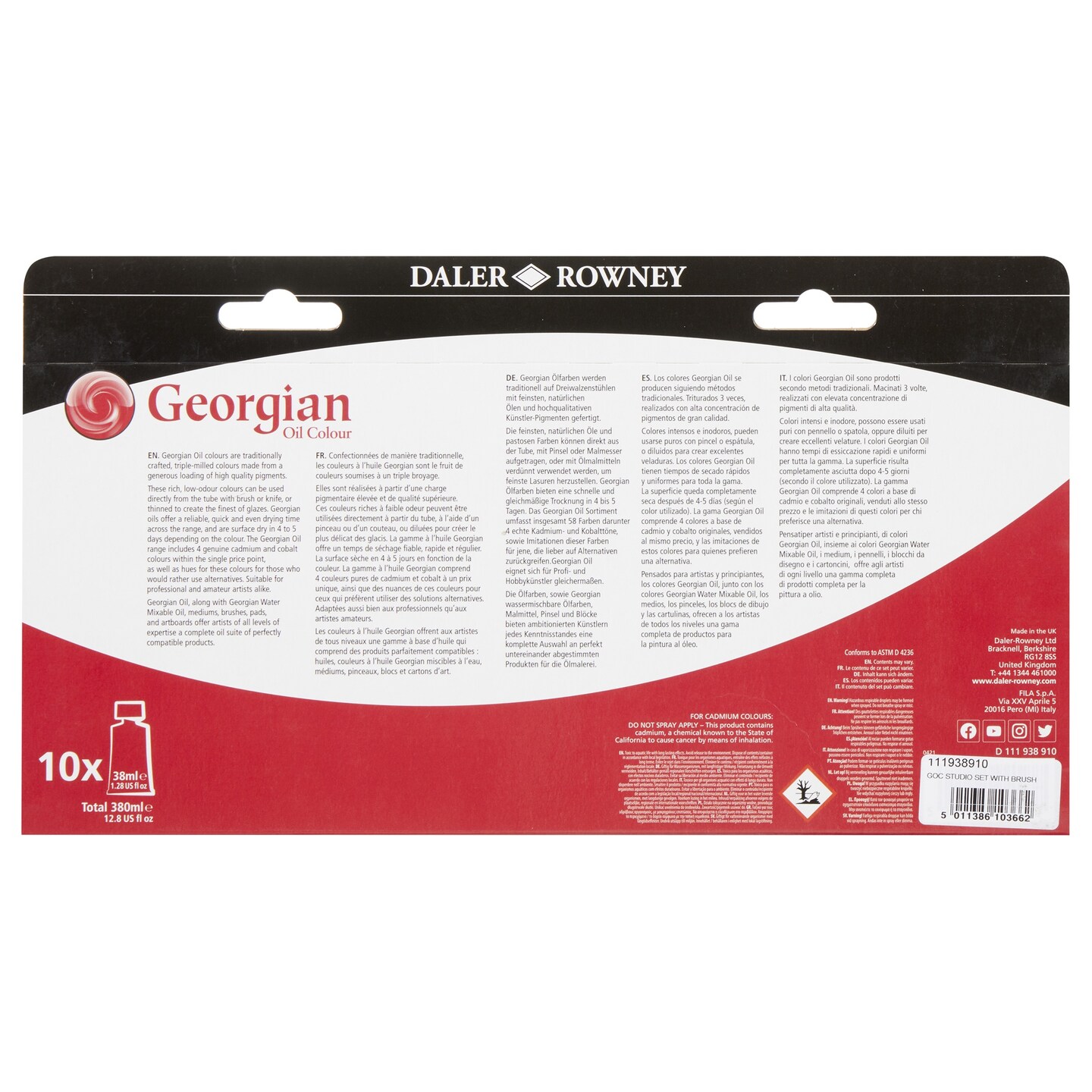 Daler-Rowney Georgian Oil Paint Studio Set 10/Pkg-With Free Brush