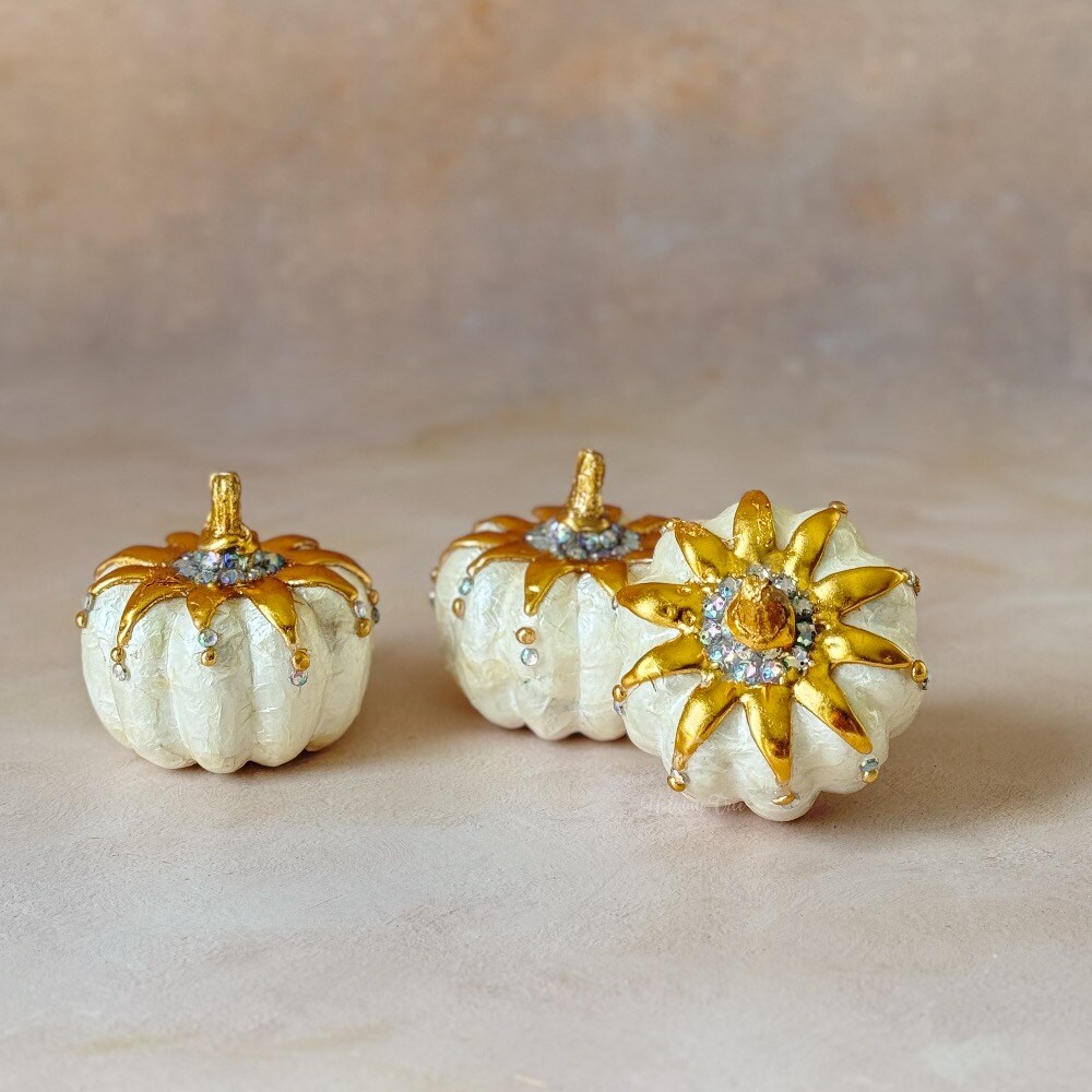 Capiz Ivory Jeweled Pumpkin | Mini | Set of 3