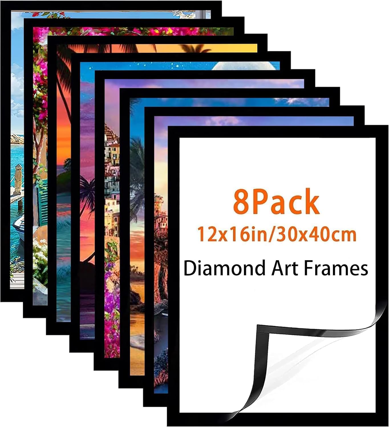 Diamond Art Frame 12x16 Inch - Diamond Frames 30x40 cm Painting Suitable for 10x14inch Picture, Diamond Frames Magnetic Self-Adhesive,Suitable Frames Painting for Wall Window Door - 8 Pack (Black)
