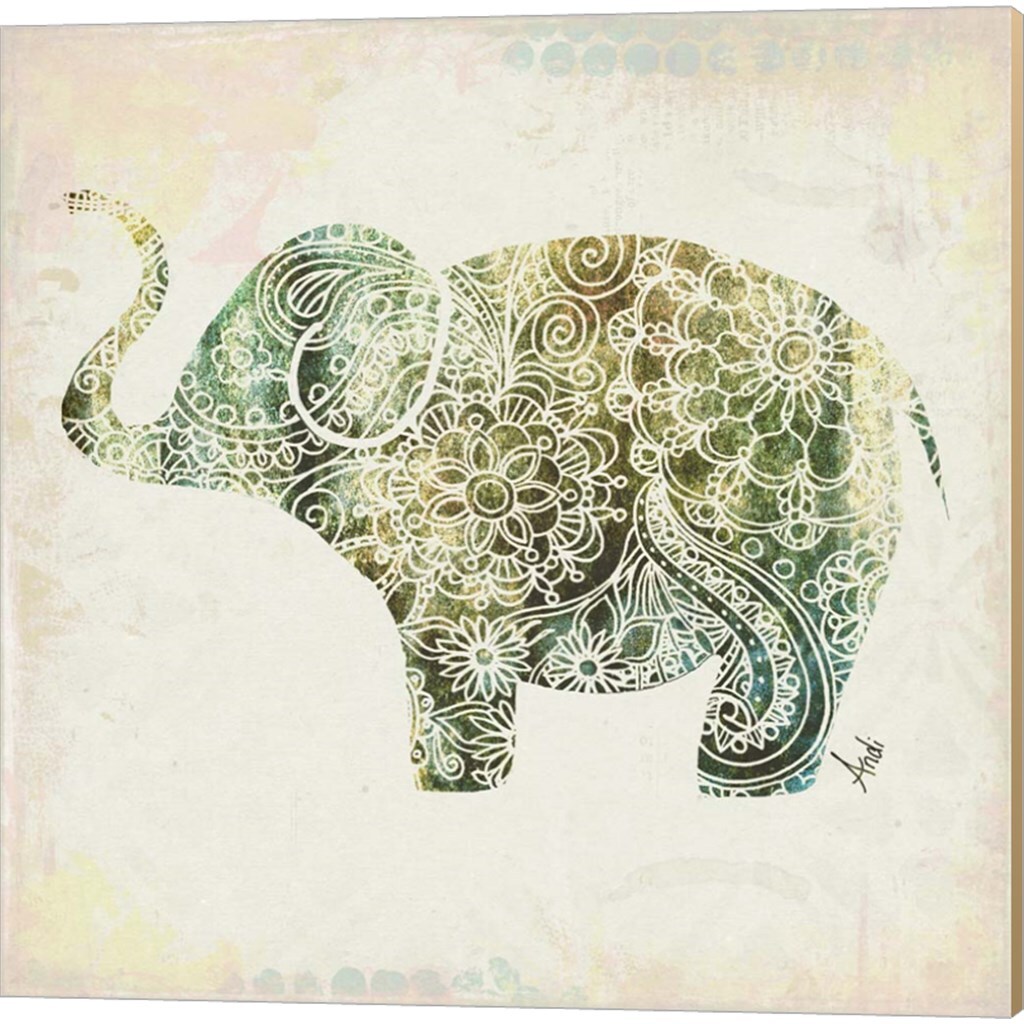 Boho Elephant by Andi Metz 14" x 14" Canvas Wall Art (Set of 2)