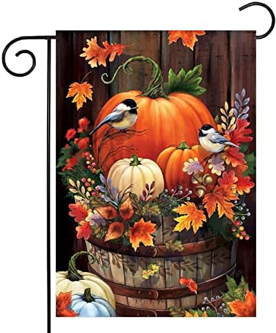 Garden Flags 12x18 Double Sided for Outdoors, Halloween Pumpkin Yard Flags Garden Decor,Fall Watercolor Bird Small Garden Flag,Yard Decorations for Home Exterior