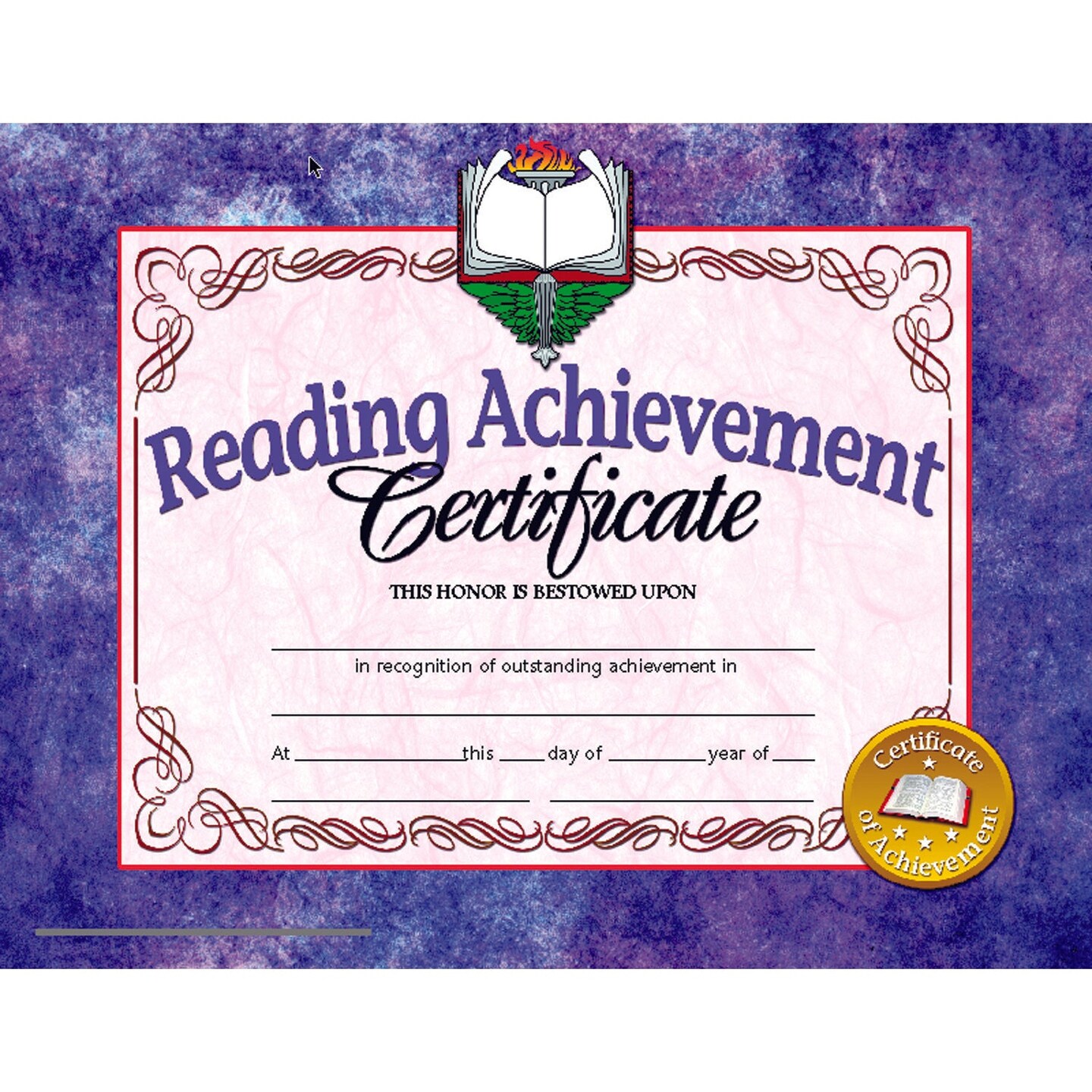Reading Achievement Certificate, 8.5&#x22; x 11&#x22;, Pack of 30