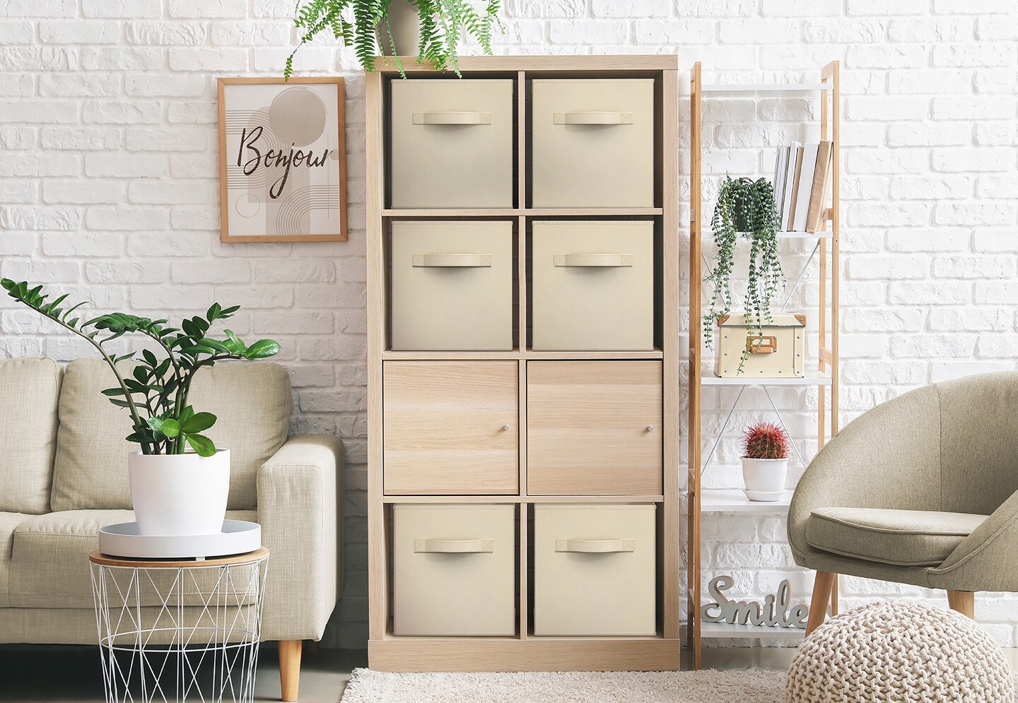 Sorbus Fabric Storage Cubes, Large 13 Inch Storage Bins, Foldable Cube Baskets with Handle, 1-Pc Neutrals