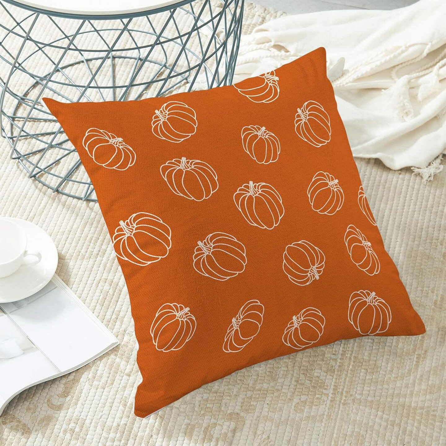 Fall Pillow Covers 20x20 Inch Set of 2 Burnt Orange and White Pumpkin Throw Pillows Case Autumn Outdoor Decorative Square Linen Farmhouse Harvest Decor Cushion Covers for Home Sofa Bed Couch Michaels