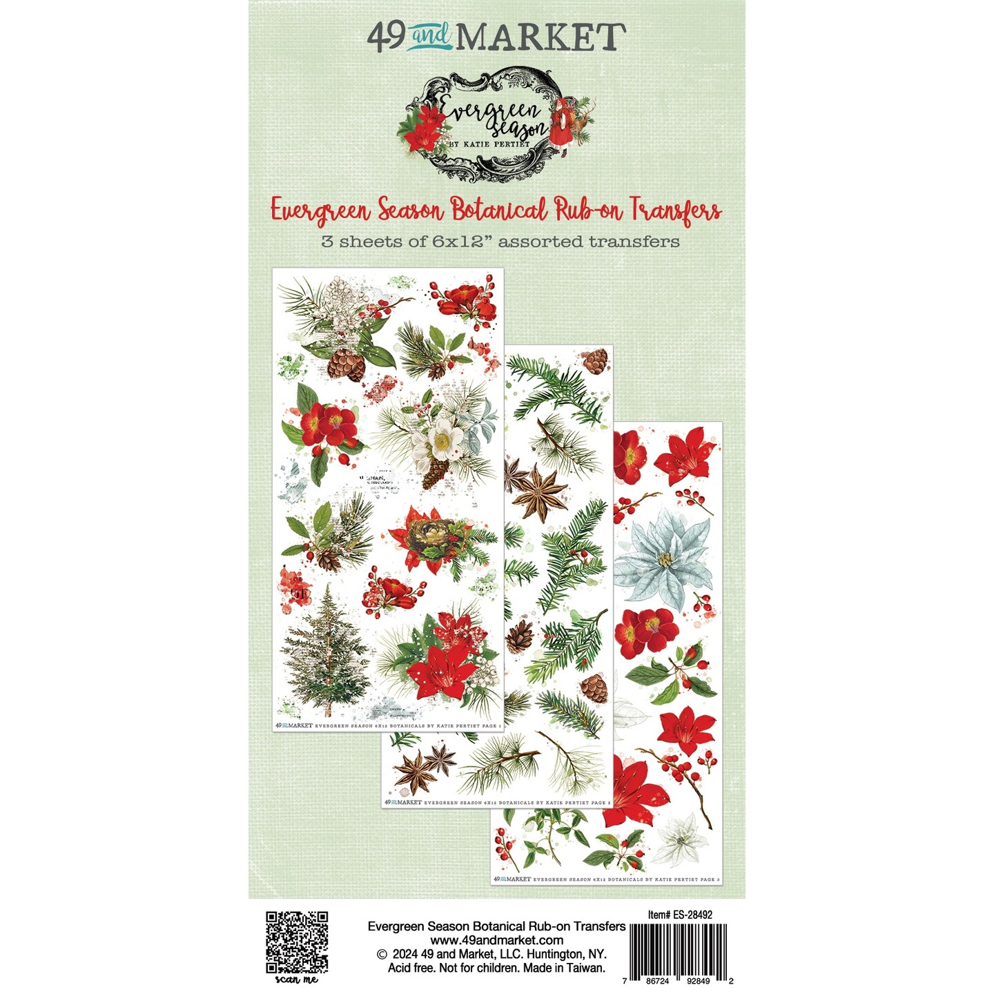 49 And Market Rub-On Transfer Set-Botanical, Evergreen Season