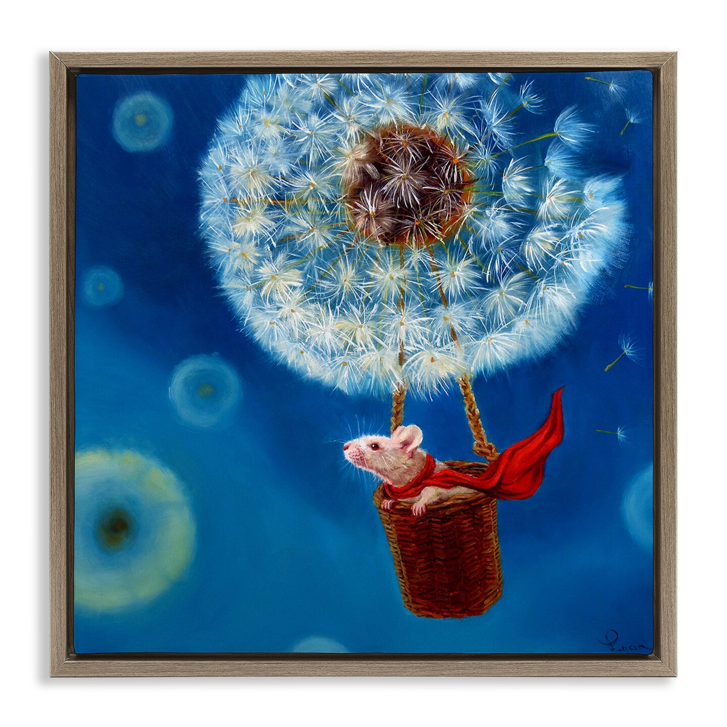 Stupell Industries Dandelion Hot Air Balloon Mouse Framed Floater Canvas Wall Art