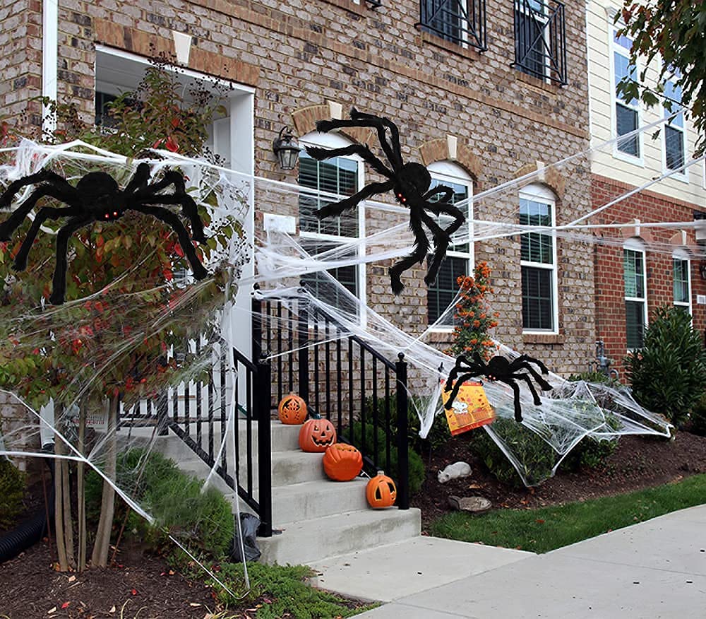3 Pieces Halloween Hairy Spider Set,Realistic Giant Scary Spider Props Decoration with Spider Web for Indoor and Outdoor Decoration (50&#x201D;,35&#x201D;, 30&#x201D;)