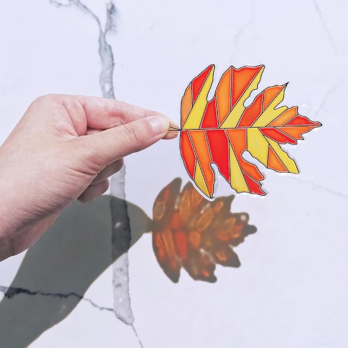 24 sets of fall leaf suncatchers, ornaments, and decorations DIY Window Paint Art Suncatcher Craft Kits Autumn Maple Leaf Suncatchers for Kids&#x27; Classrooms Thanksgiving Harvest Party Art Project Activity.