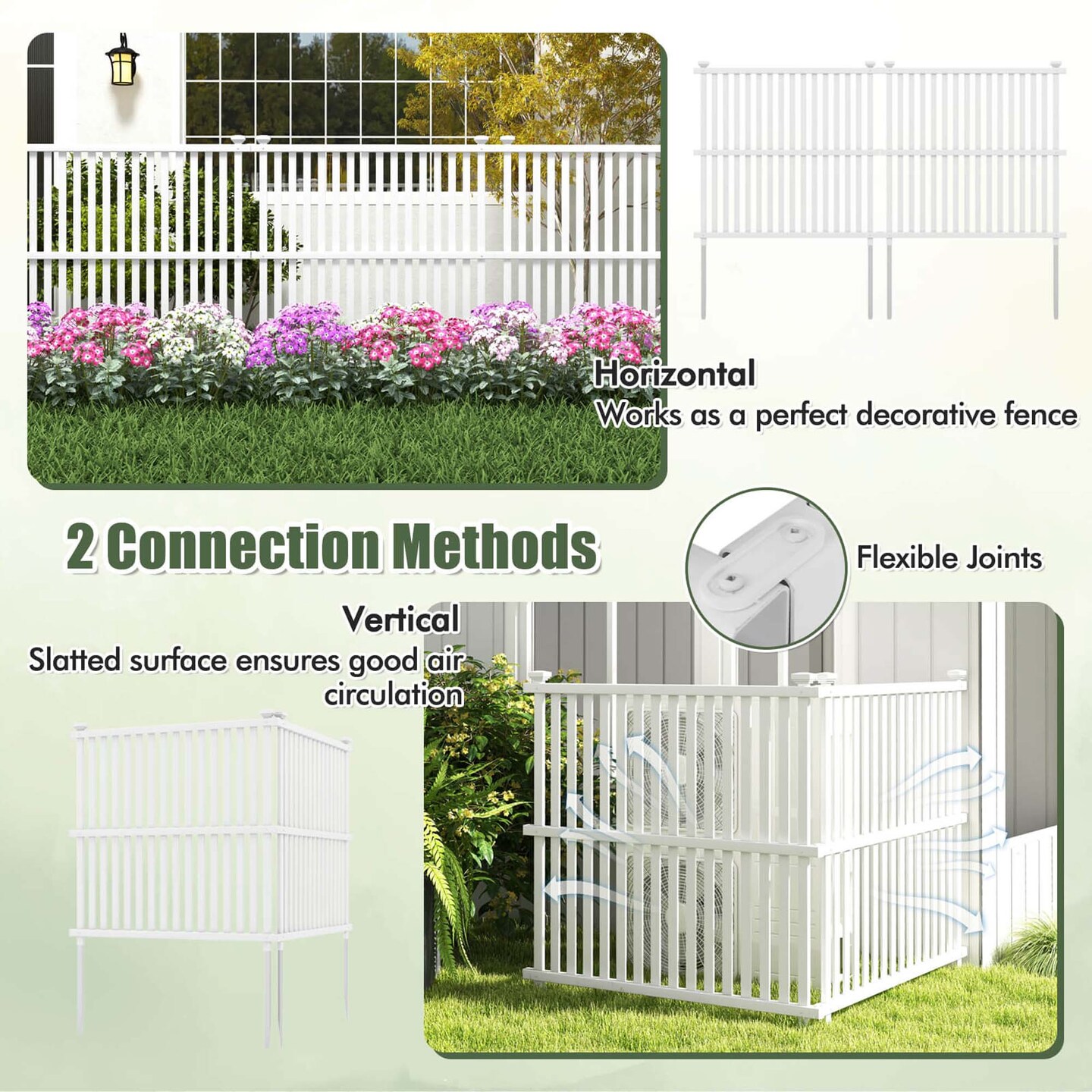 Costway 2/4 Air Conditioner Fence Panels with Metal Ground Stakes No Dig Trash Can Enclosure