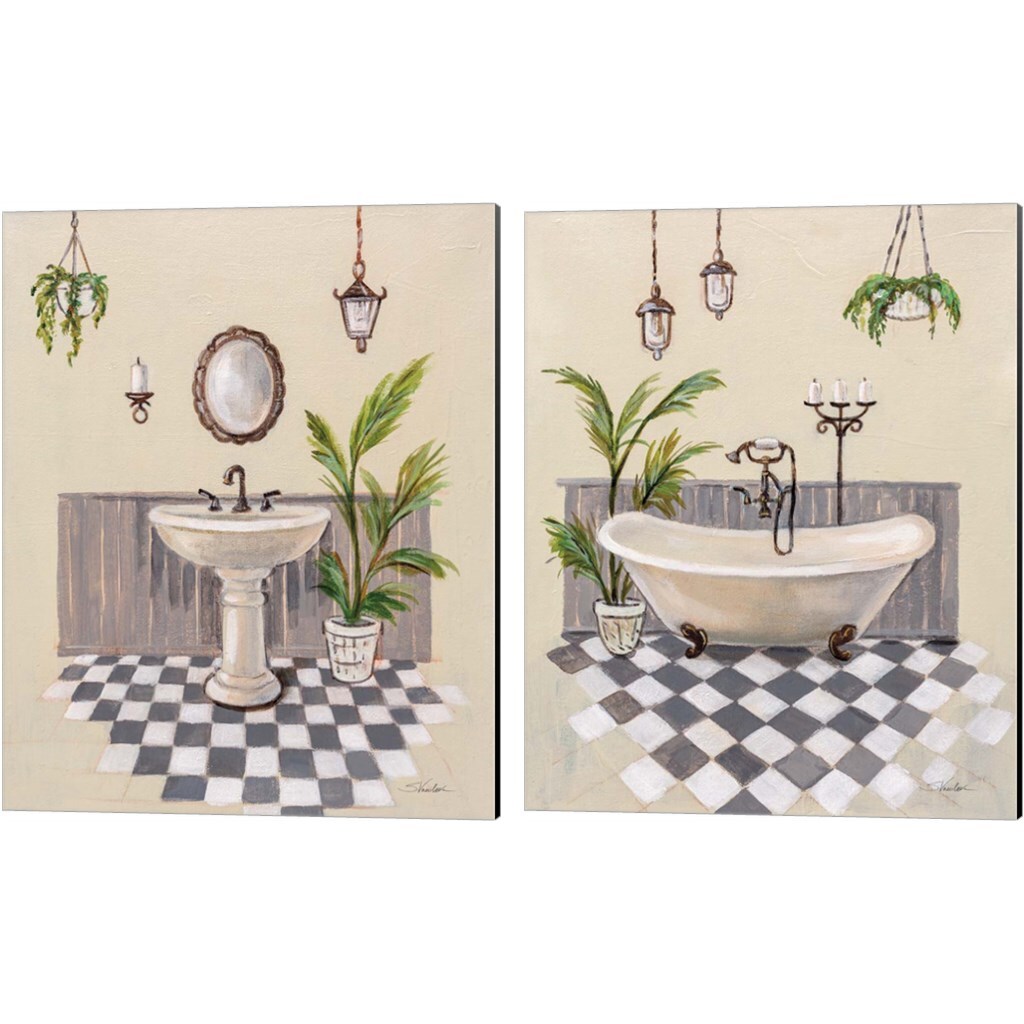Gray Cottage Bathroom by Silvia Vassileva 12&#x22; x 15&#x22; Canvas Wall Art (Set of 2)