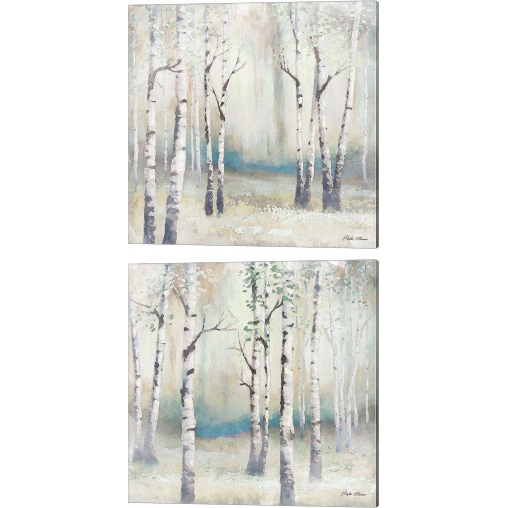 Watercolor December Birch by Michael Marcon 14" x 14" Canvas Wall Art (Set of 2)