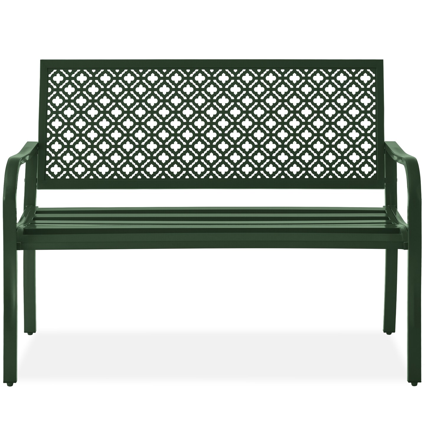 Best Choice Products Indoor Outdoor Steel Garden Bench w/ Geometric Backrest, Foot Levelers