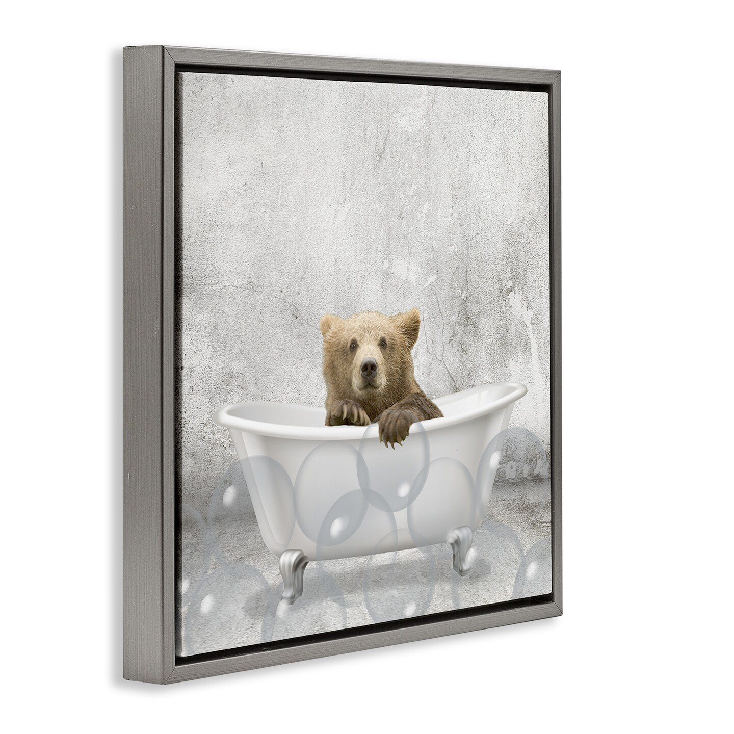 Stupell Industries Baby Bear Bath Time Framed Floater Canvas Wall Art