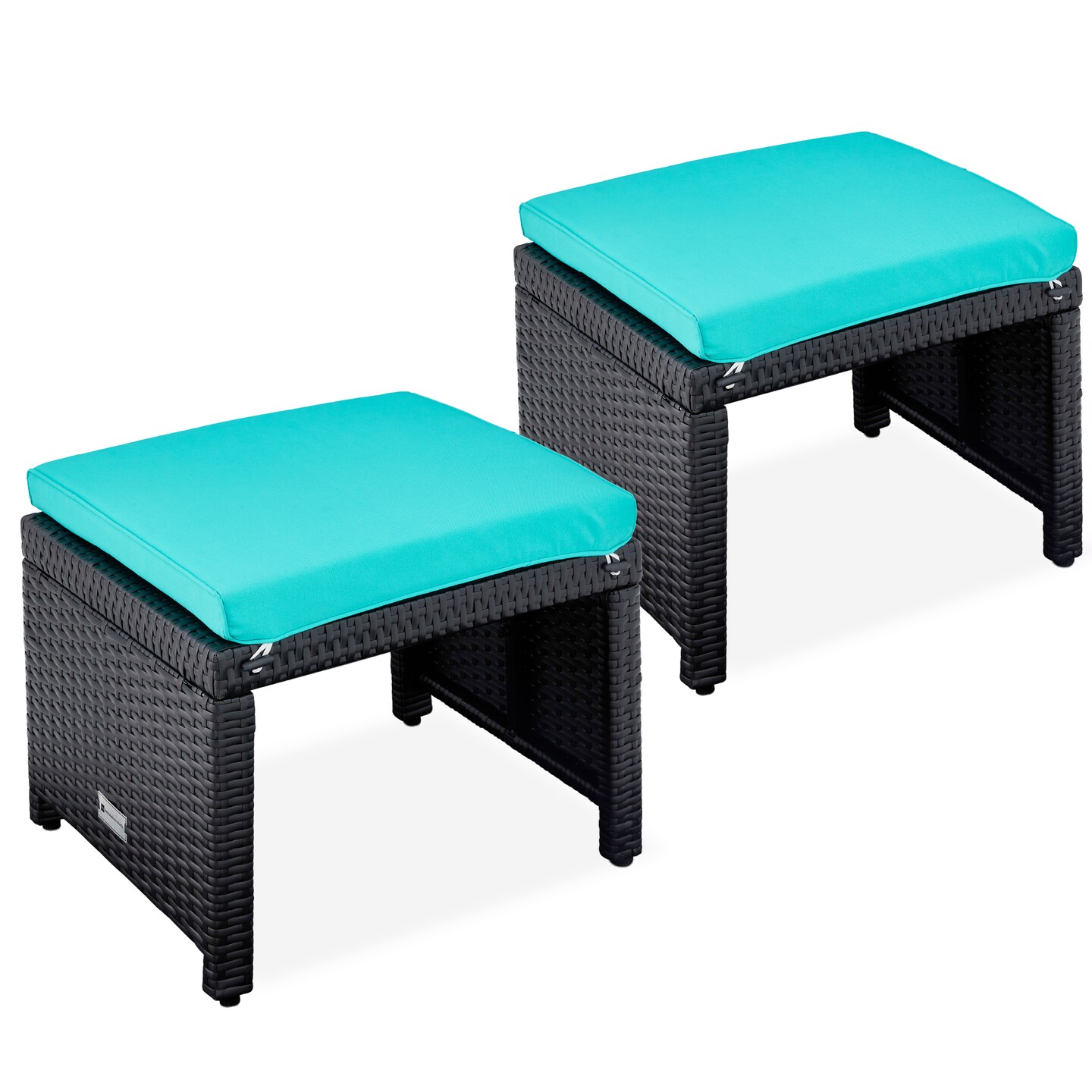 Best Choice Products Set of 2 Multipurpose Patio Wicker Ottomans w/ Removable Cushions, Steel Frame