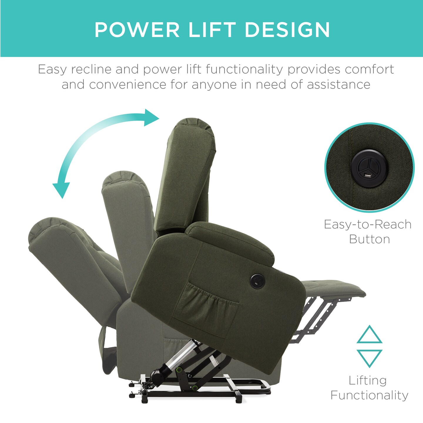 Best Choice Products Electric Power Lift Linen Recliner Massage Chair Furniture w/ USB Port, Heat, Cupholders