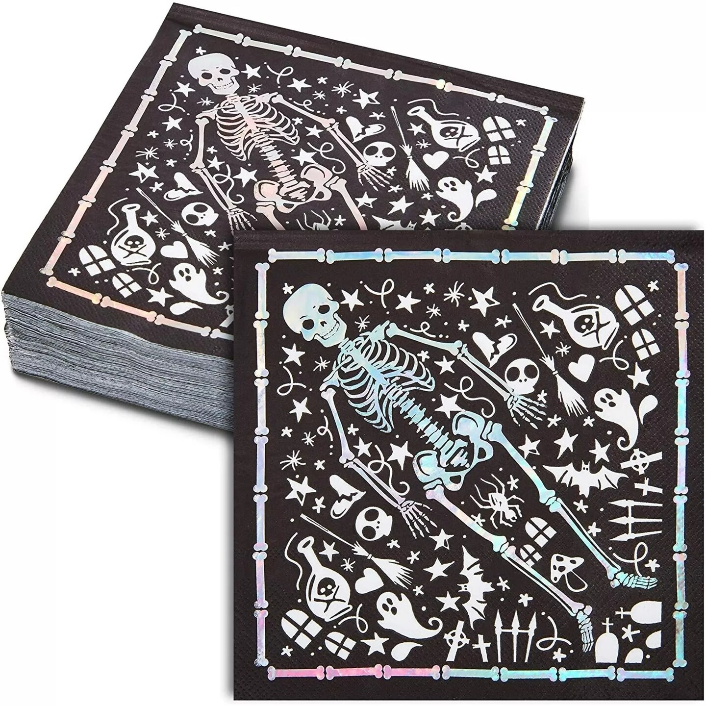50 Pack Halloween Paper Napkins, Skeleton Coffin Cocktail Party Supplies 6.5&#x201D;