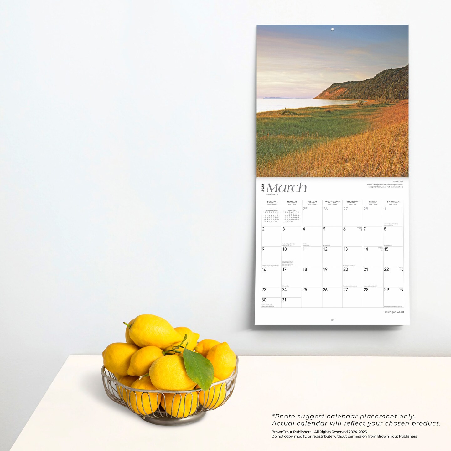 Michigan Coast | 2025 12 x 24 Inch Monthly Square Wall Calendar | Plastic-Free | BrownTrout | USA United States of America Midwest State Nature