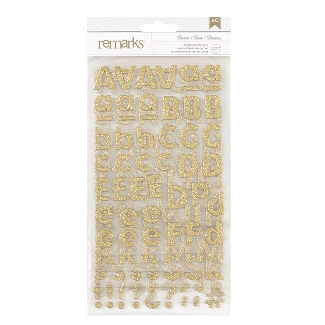 American Crafts Chipboard Alphabet Stickers 227/Pkg-Gold-Glitter