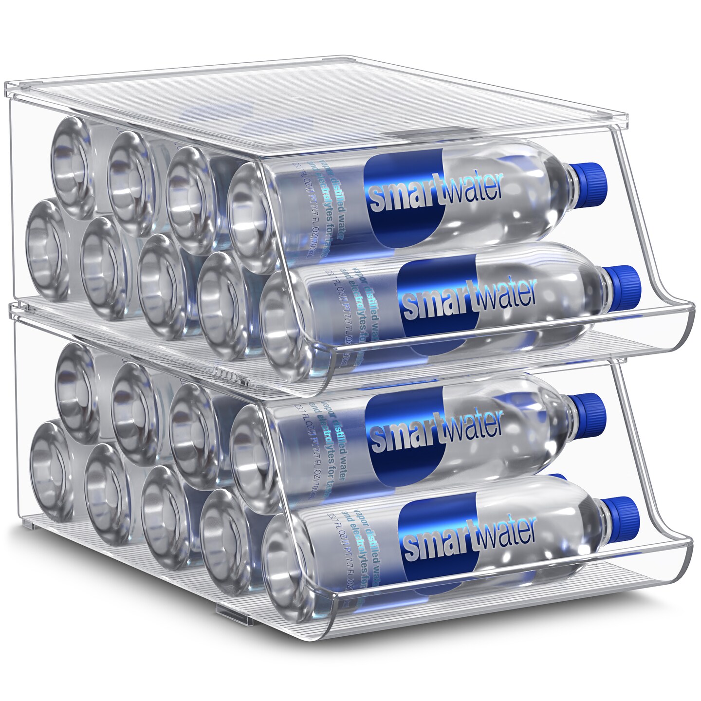 Sorbus Water Bottle Organizer with Lids - Stackable Can and Bottle Holder Drink Dispenser for Fridge, Pantry, Kitchen Organization and Storage (Set of 2)