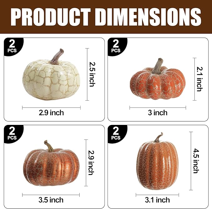 Halloween pumpkin d&#xE9;cor, 8 pieces, metal-cracked design foam pumpkins for Halloween Thanksgiving Autumn Table Setting: Indoor and Outdoor D&#xE9;cor