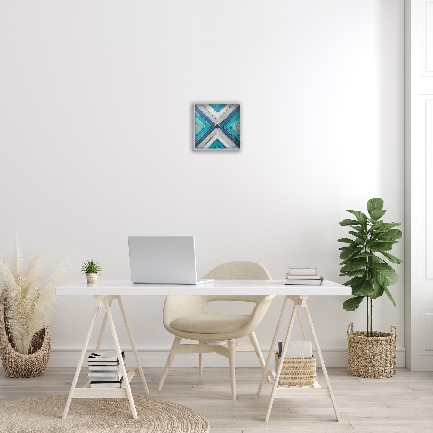 Stupell Industries Geometric Blue Symmetrical Design Framed Giclee Art