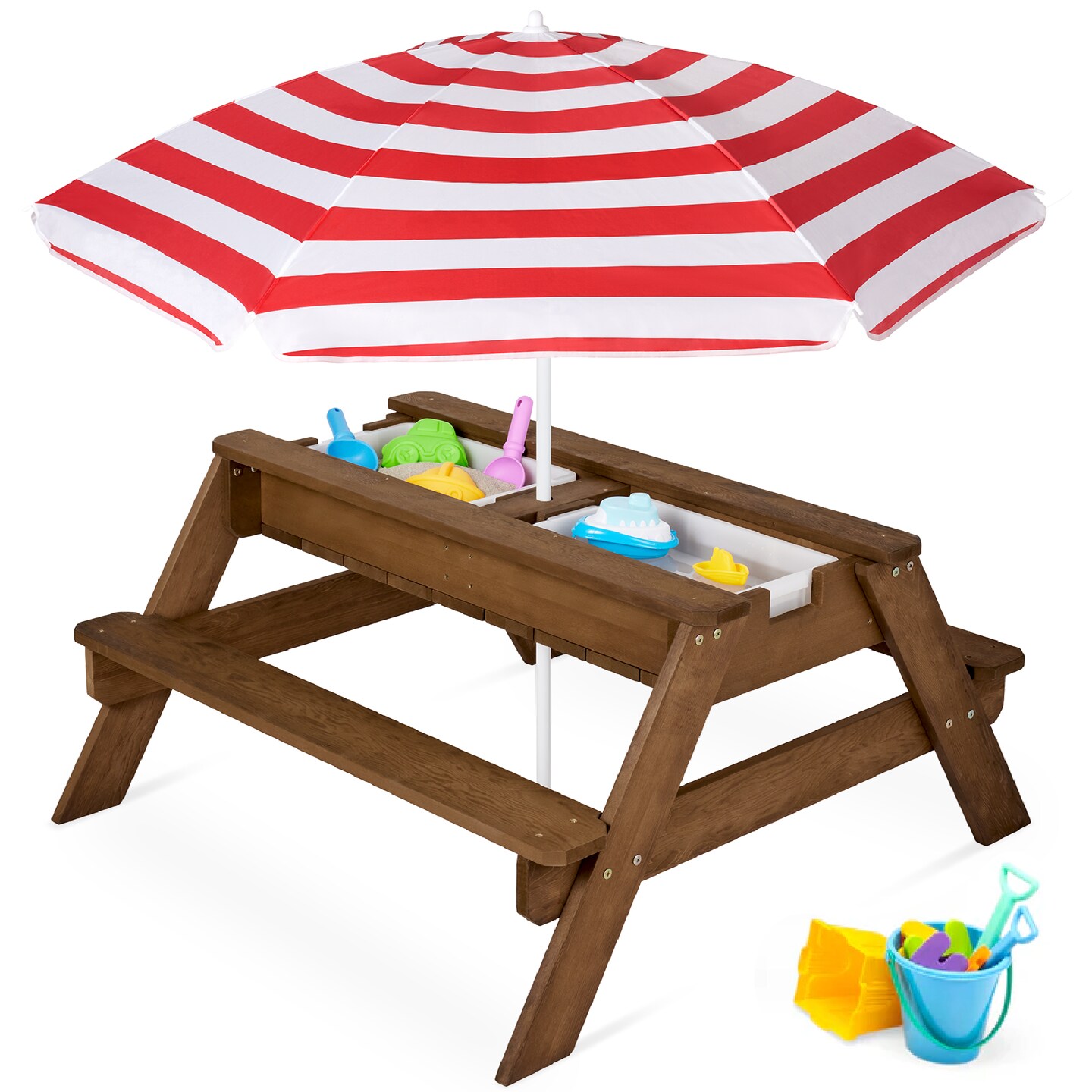 Best Choice Products Kids 3-in-1 Outdoor Convertible Activity Sand & Water Picnic Table w/ Umbrella