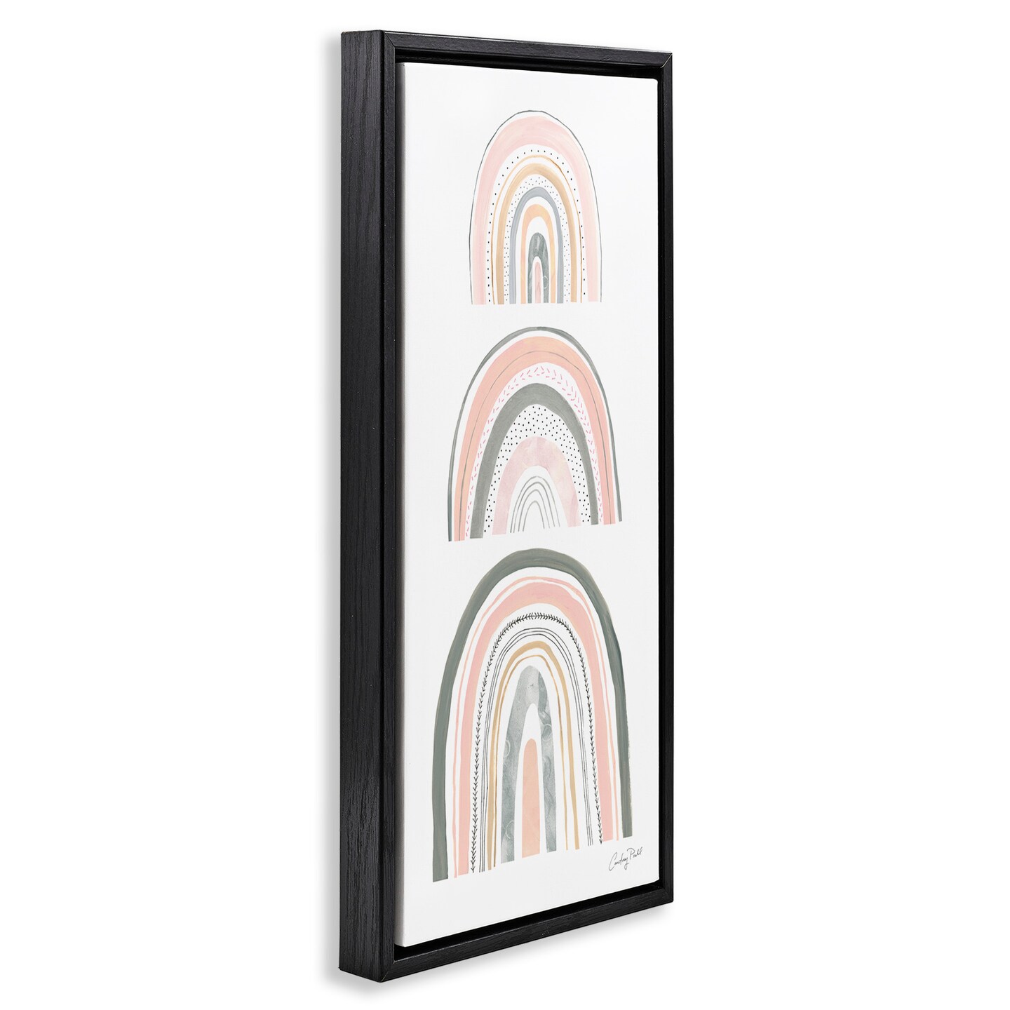 Stupell Industries Playful Grey and Pink Rainbows Framed Floater Canvas Wall Art