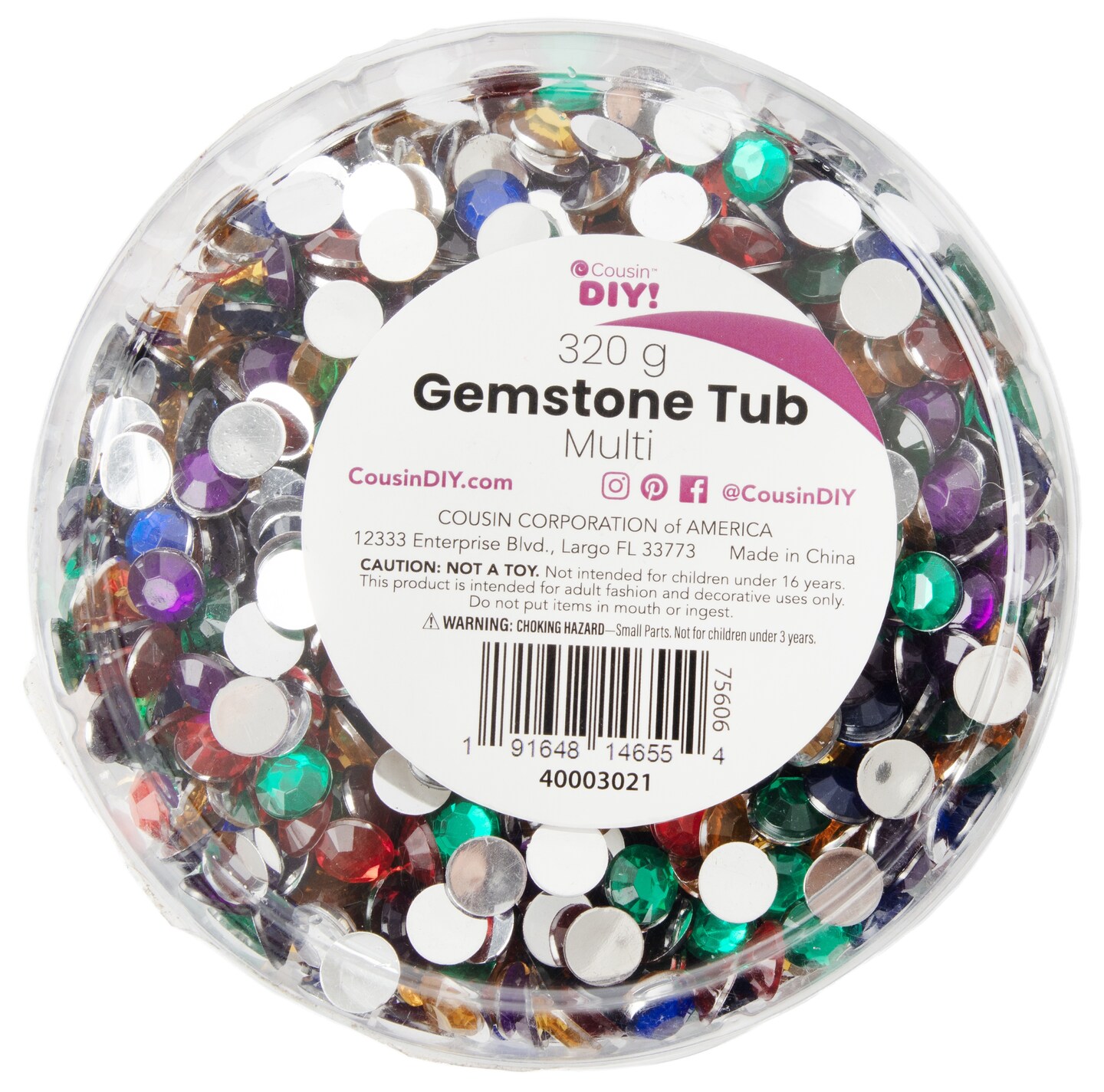 CousinDIY Gemstone Tub, 340 grams - Flat Back Faceted Round Craft Gems for Projects and Embellishments, Multicolor