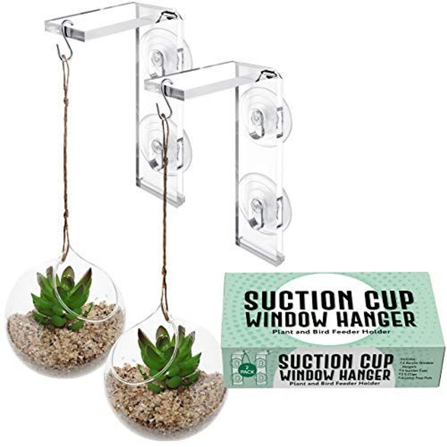 IMPRESA 2Pack Suction Cup Window Hanger Hang Plants Indoors or Outdoors, Convenient Window Hanger for Bird Feeders Ornaments &#x26; Wind Chimes-Strong Suction Cups, Made From Weather-Resistant Acrylic