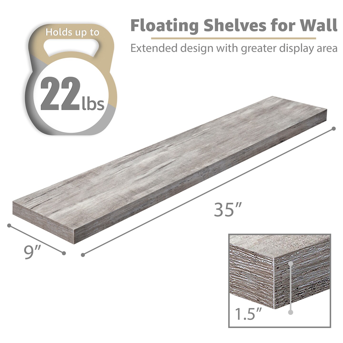 Sorbus Floating Shelves for Wall - 2 Long Floating Shelves for Bedroom, Kitchen, Living Room, Bathroom Shelves, Home Decor, Farmhouse - 35 x 9 Inch Wall Mounted Floating Shelves for Wall