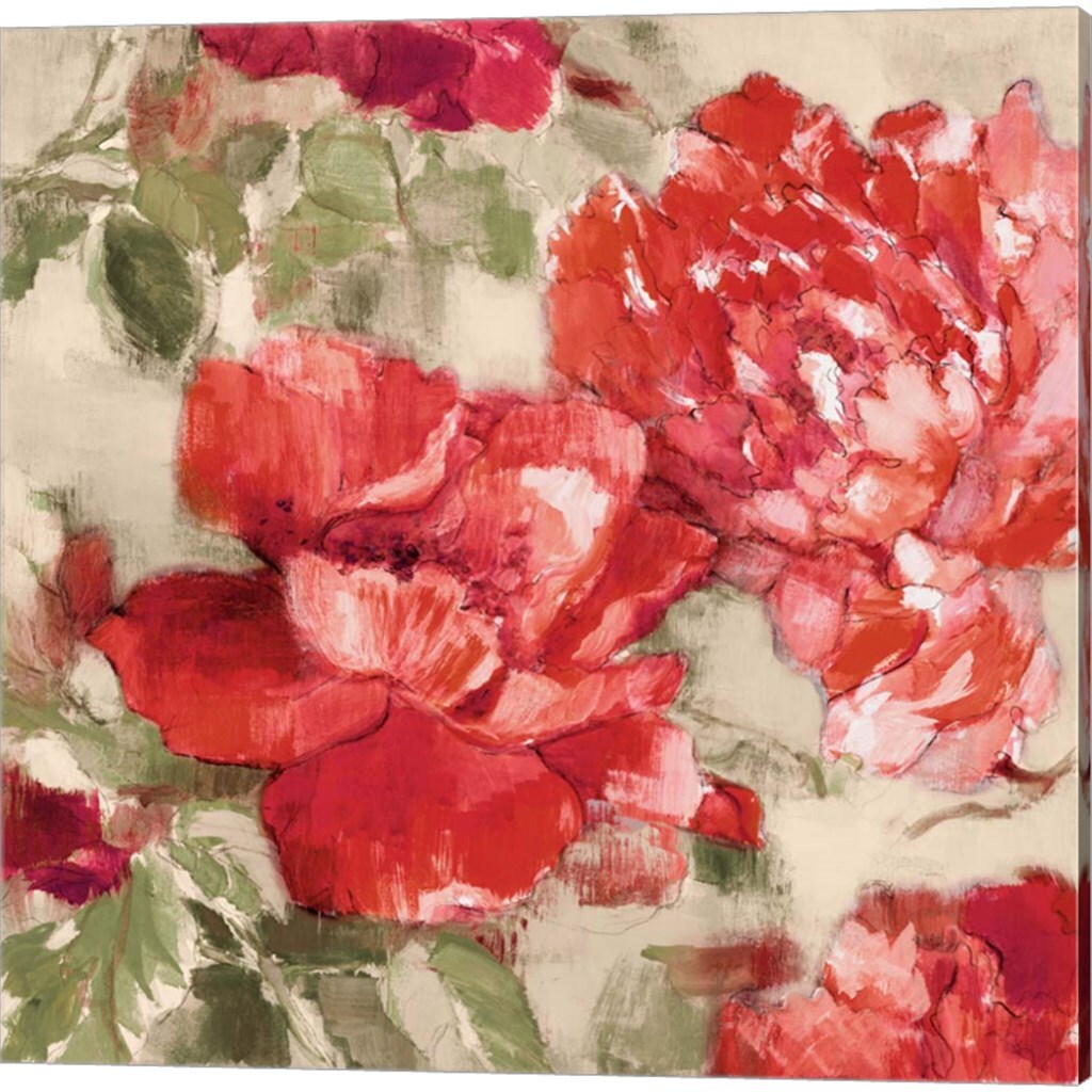 Red Modern Peonies by Lanie Loreth 14" x 14" Canvas Wall Art (Set of 2)