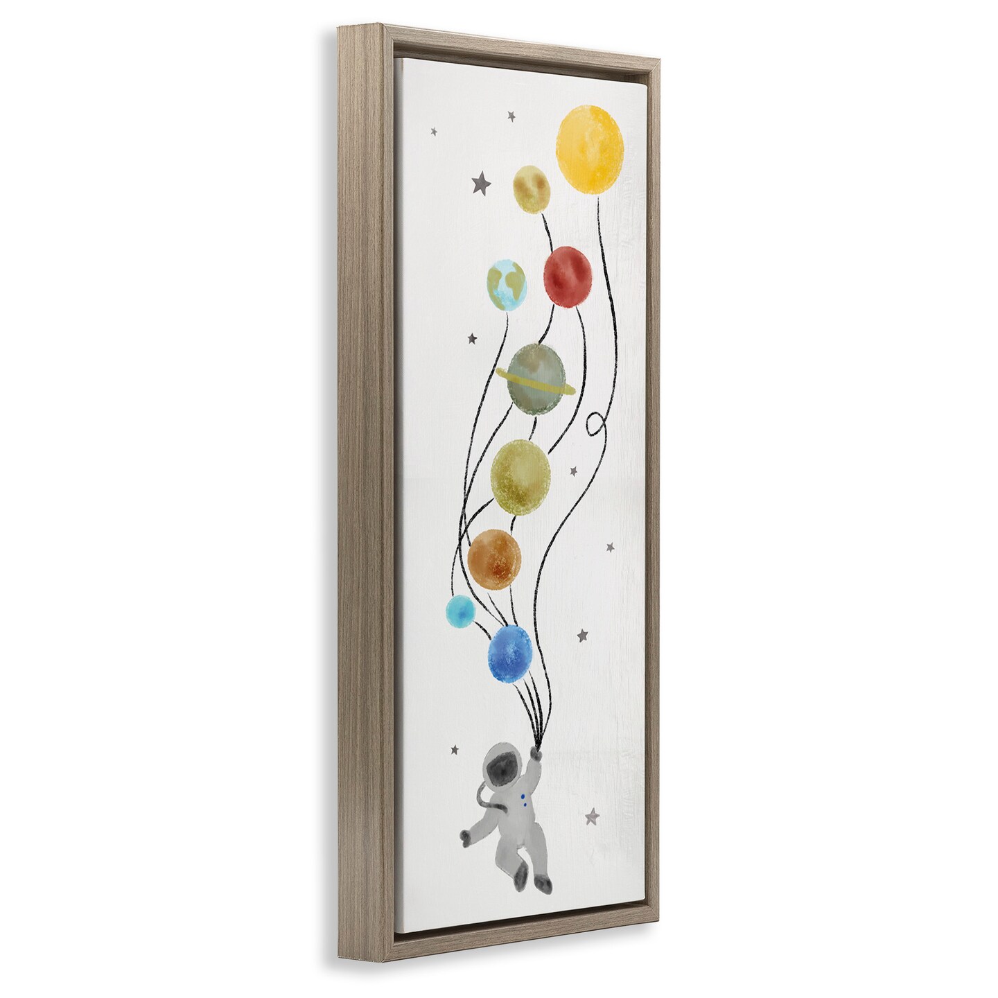 Stupell Industries Whimsical Astronaut Floating Balloon Framed Floater Canvas Wall Art