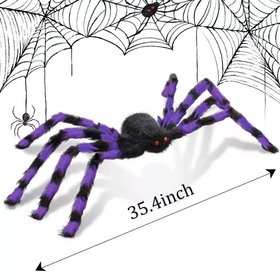 Halloween Hanging Decor Giant Realistic Hairy Spider Outdoor Yard Decor, Purple