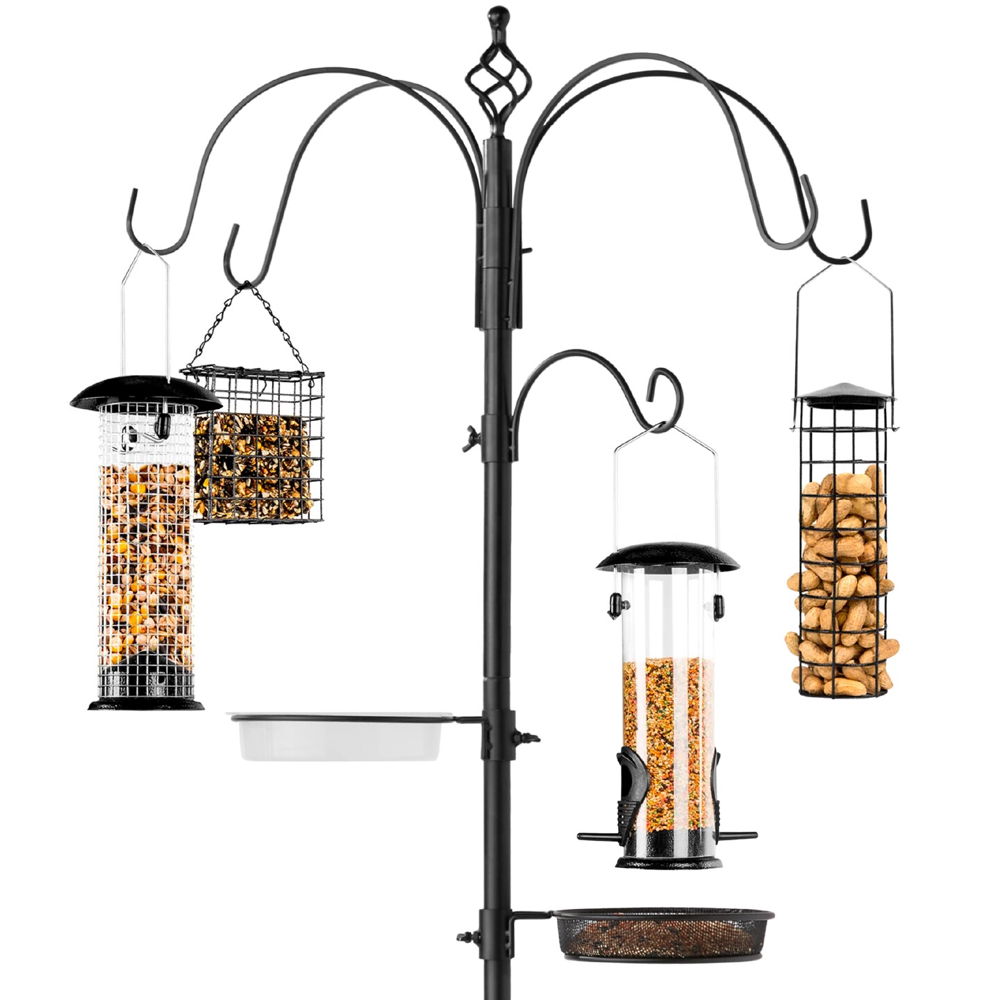 Best Choice Products 89in 6-Hook Bird Feeding Station, Steel Multi-Feeder Stand w/ 4 Feeders, Tray, Bird Bath