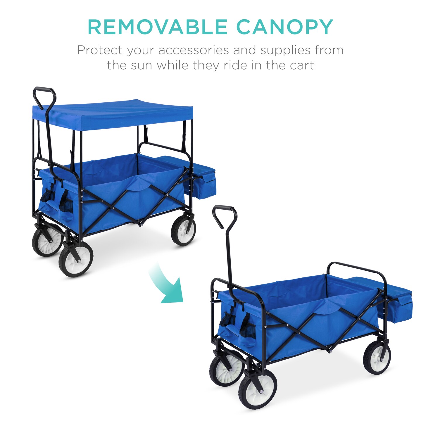 Best Choice Products Folding Utility Cargo Wagon Cart w/ Removable Canopy, Cup Holders