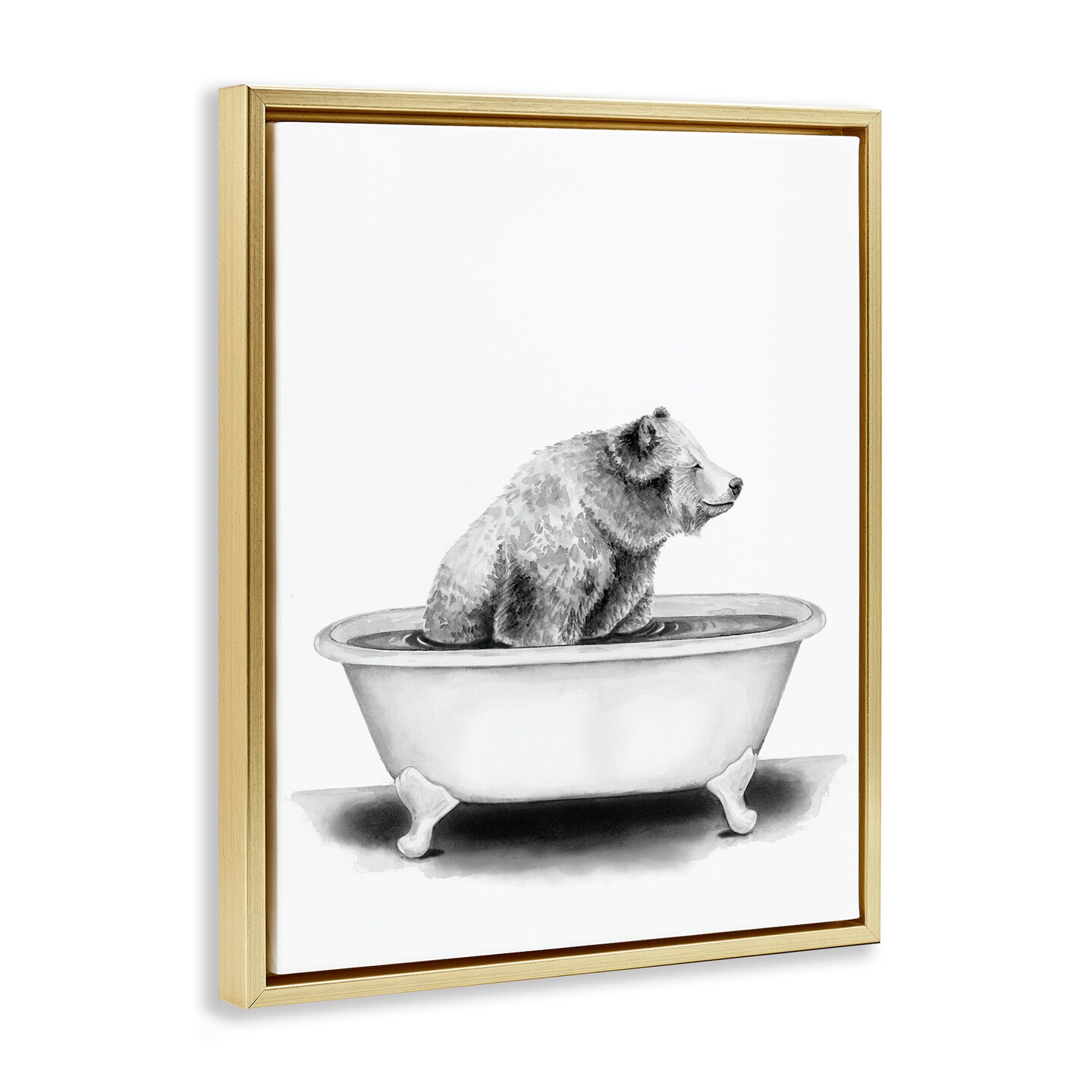Stupell Industries Bear In Tub Rustic Bathroom Drawing Framed Floater Canvas Wall Art